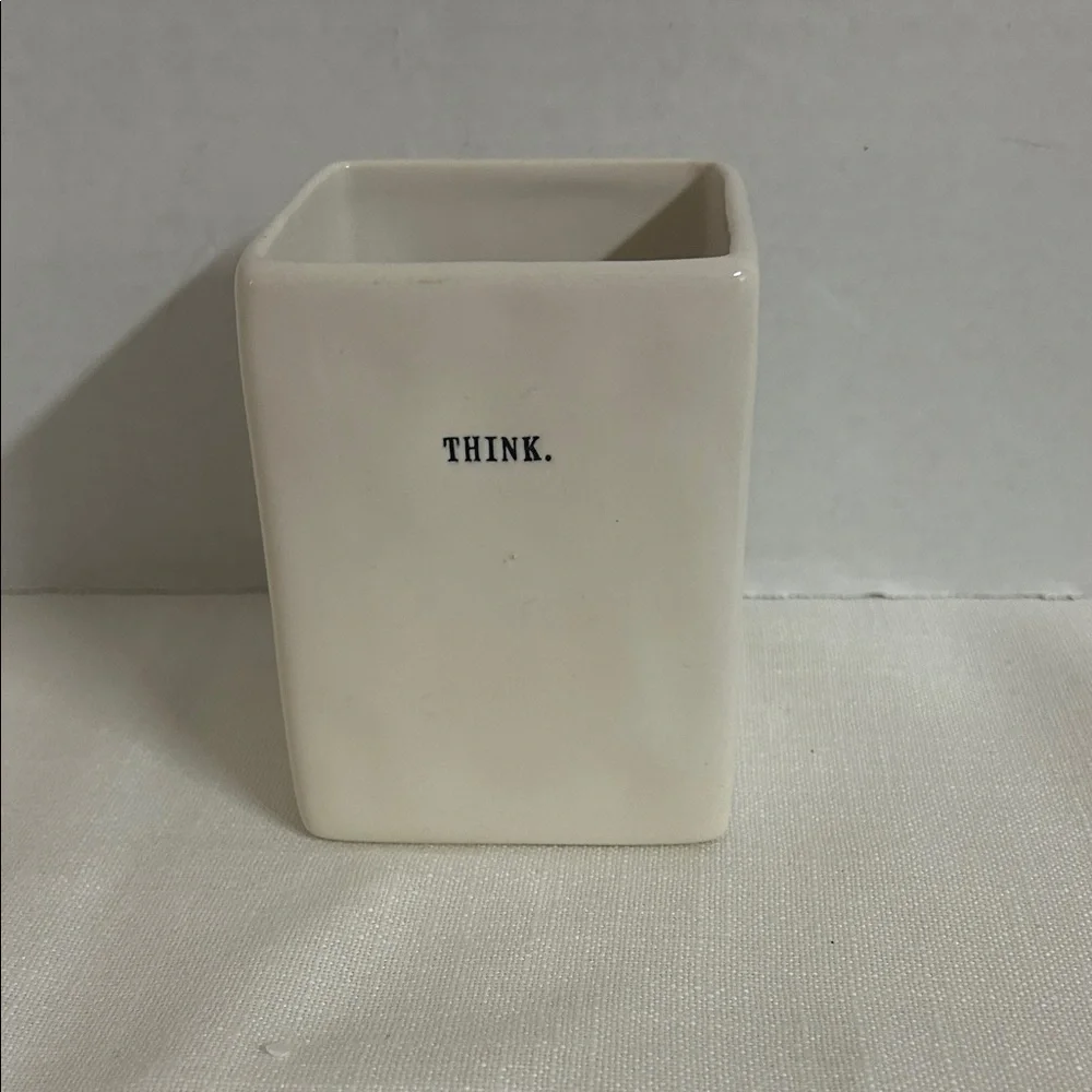 Rae Dunn Cream Ceramic Holder with 'THINK.' Text